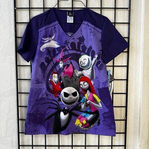 Nightmare Before Christmas Scrub Top - purple/black - size XS